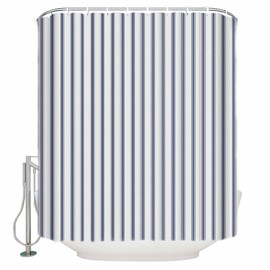 Huotupsine Navy Blue Striped Shower Curtain Set - Extra Long 72" x 96" Washable Bathtub Curtain with 12 Hooks, Navy Blue White Stripes Farmhouse Waterproof Fabric Stall Shower Curtains for Bathroom