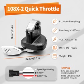 HUDAMZKY EBike Thumb Throttle 24V,36V,48V,52V,60V 108X-2 Left Thumb Throttle Speed Control 3 Pin Waterproof/SM Connector for Electric Scooters and E-Bike