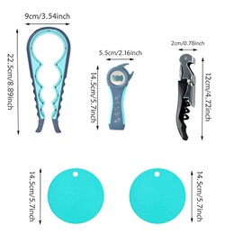 5-Piece Can Opener Bottle Opener, 5-in-1 Can Opener 4-in-1 Multifunctional Kitchen Tool Set with Rubber Pad for Weak Hands, Children, Seniors, Seniors, Arthritis Sufferers (Grey Blue)