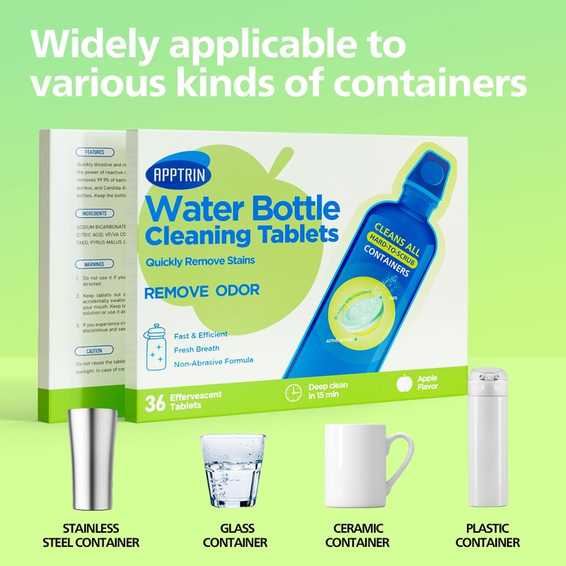 APPTRIN Water Bottle Cleaning Tablets, 36 Pack Bottle Clean Tablet