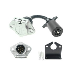 AnTo 7 RV Blade to 7 Pole Round RV Trailer Plug Wire Harness Electrical Quick Converter Adapter with Connector Socket Mounting Bracket