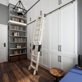 104RDHOUSE 3.3FT Sliding Library Ladder Hardware kit Telescopic Upper Roller,Floor Wheels with Brakes (No Ladder)