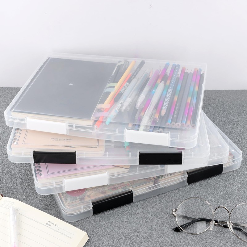 volumoon Pack of 4 A4 Document Box, Plastic Box with
