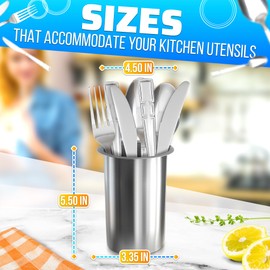 Countertop Utensil Holder Stainless Steel - 5.5 x 4.5" Stainless Steel Utensil Holder for Kitchen and Bars, Odor and Rust Resistant, Durable and Dishwasher Safe, Good for Home and Commercial Use