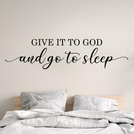 Give it to God and Go to Sleep Sign - Bedroom Wall Decor Above Bed, Christian Biblical Wall Decor Decals Over The Bed Wall Decor for Bedroom 48''×11'' Large Wall Art for Bedroom Picture Decals