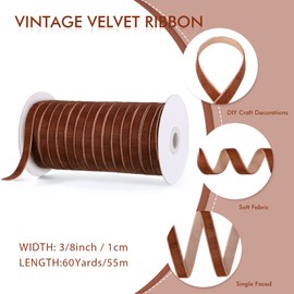 Chuangdi 3/8 Inch, 60 Yard Christmas Brown Velvet Ribbon Wide Vintage Velvet Ribbons for Christmas Tree Ornaments Flower Bouquets Wedding Wreath Bow Making DIY Craft Choker