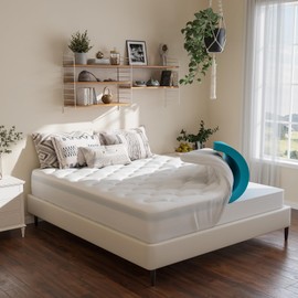 OhGeni Cooling 4 inch Dual Layer Full Mattress Topper, 2 inch Cooling Gel Memory Foam, 2 inch Down Alternative Pillow Top Cool Pad, Mattresses Cover for Bed, Medium Support, Fits 6”-19” Deep Pocket