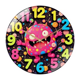 12-Inch Silent Glass Wall Clock, Monster Clock Candy Lollipops ” Silent Non-Ticking Clock, Battery Operated (AA Batteries Not Included), Artistic Home Decor