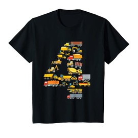 Kids 4th Birthday Boy Construction Excavator Vehicles 4 Years T-Shirt