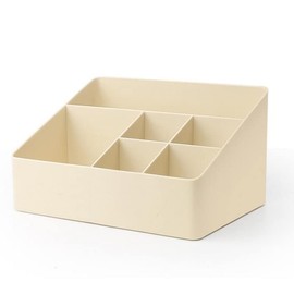 Home Organizer Bedside Table Organizer Makeup Storage Shelf and Display Box-6 Compartments(Creamy White)