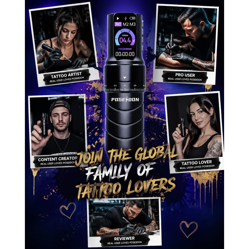 Poseidon Wireless Tattoo Gun Kit 7 Strokes 2300mAh Battery LED