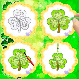 AUEKIV St. Patrick's Day Shamrock Suncatchers Ornaments DIY Window Paint Art Craft Kit 30pcs Irish Lucky Shamrock Four-Leaf Clover Rainbow Sun Catchers Decorations for Party Favors Activities Gift