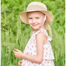 Connectyle Kids Classic Lovely Summer Straw Hat Cap Bowknot Beach Sun Protection Hats for Girls Beige 4-7 Years