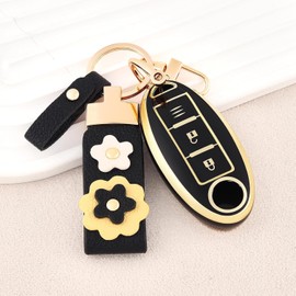 OFFCURVE Funda para Llavero Inteligente Compatible con Nissan, Carcasas para Llaves de Coche de TPU Suave con 3 Botones para Versa, NP300, Kicks, Sentra, Frontier (Oro Negro)