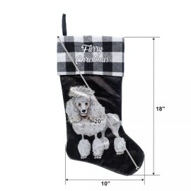 ASPCA White Poodle Furry Christmas 20in Velour Black Christmas Stocking