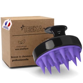 TESKA+ Anti-Dandruff Scalp Massage Brush - Stimulates Hair Growth, Soft and Ergonomic Bristles for All Hair Types (Black & Purple)