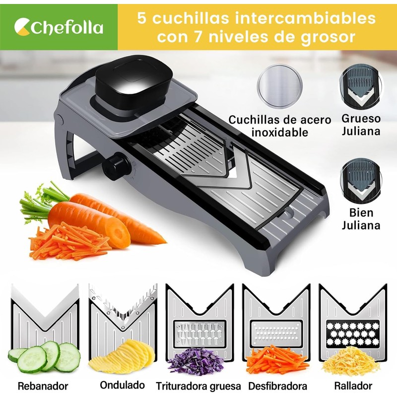 CHEFOLLA Cortador de Verduras, Rallador de Acero Inoxidable Cocina