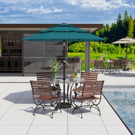 AreShark 9FT 3 Tiers Patio Umbrella with Push Button Tilt/Crank, Outdoor Market Umbrella with 8 Sturdy Ribs for Garden, Lawn, Deck, Backyard and Pool (Lake Blue)