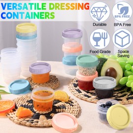 Yomarket 6pcs 2 oz Salad Dressing Container To Go Small Sauce Containers with Lids, Reusable Condiment Cups for Lunch Box, Leakproof, Freezer, Microwave & Dishwasher Safe