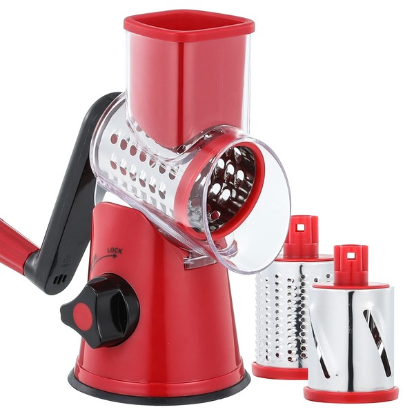 GDL Cheese Grater Rotary, Vegetable Slicer with 3 Interchangeable Drum