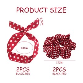2 Pieces Of Women'S Headbands And 2 Pieces Of Women'S Hair Ties, Elastic Hair Ties, Retro Hair Accessories, Polka Dot Print Hair Accessories, Women'S Hair Accessories, Clothing Accessories