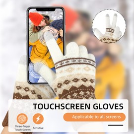 AYPOW 2 Pairs of Winter Warm Gloves for Women, Knitted Touchscreen Winter Gloves, Fleece Lining, Knitted Gloves, Windproof Thermal Gloves, Smartphone Mittens, Women for Outdoor Cycling