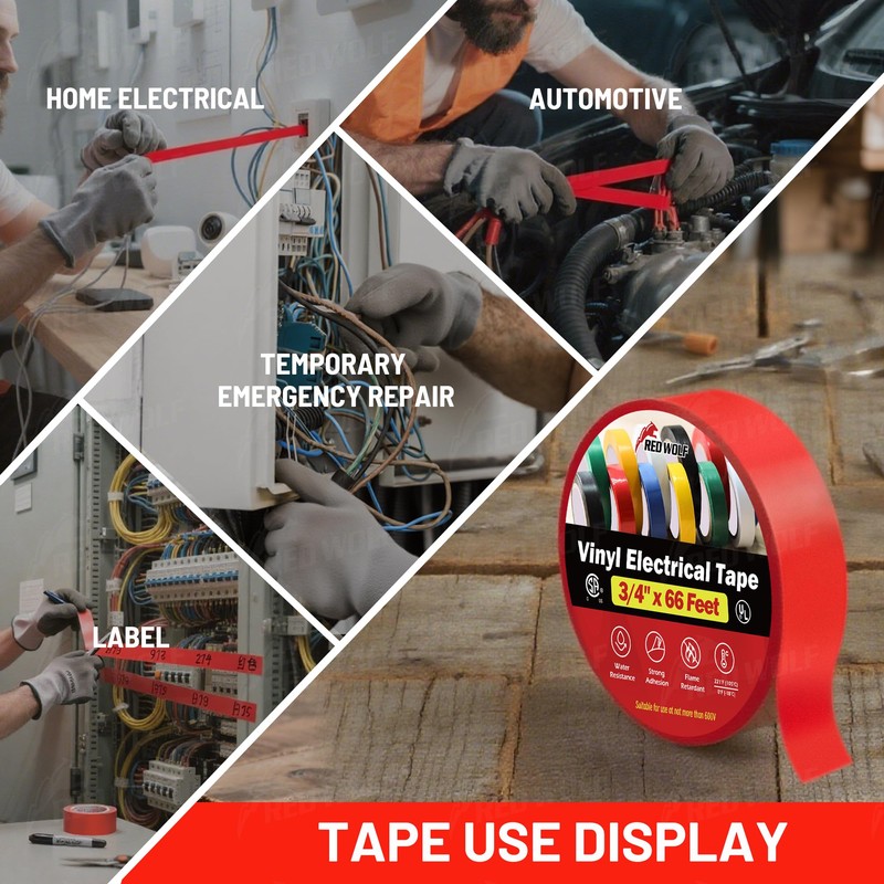 RED WOLF Red Electrical Tape 3/4 Inch x 66 Ft