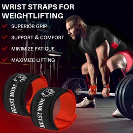 TECEUM Lifting Wrist Straps with Neoprene Padding Support – Red – Beast Mode – Heavy Duty Wrist Workout Straps For Men and Women – Ideal for Powerlifting, Strength Training, Bodybuilding