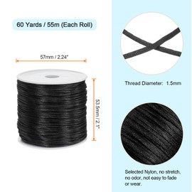 sourcing map 1.5mm Nylon String Cord 60 Yards Nylon Satin String Bracelet String Chinese Knotting Cord Beading Thread for Jewelry Making Braided Necklaces Macrame Trim Craft Black