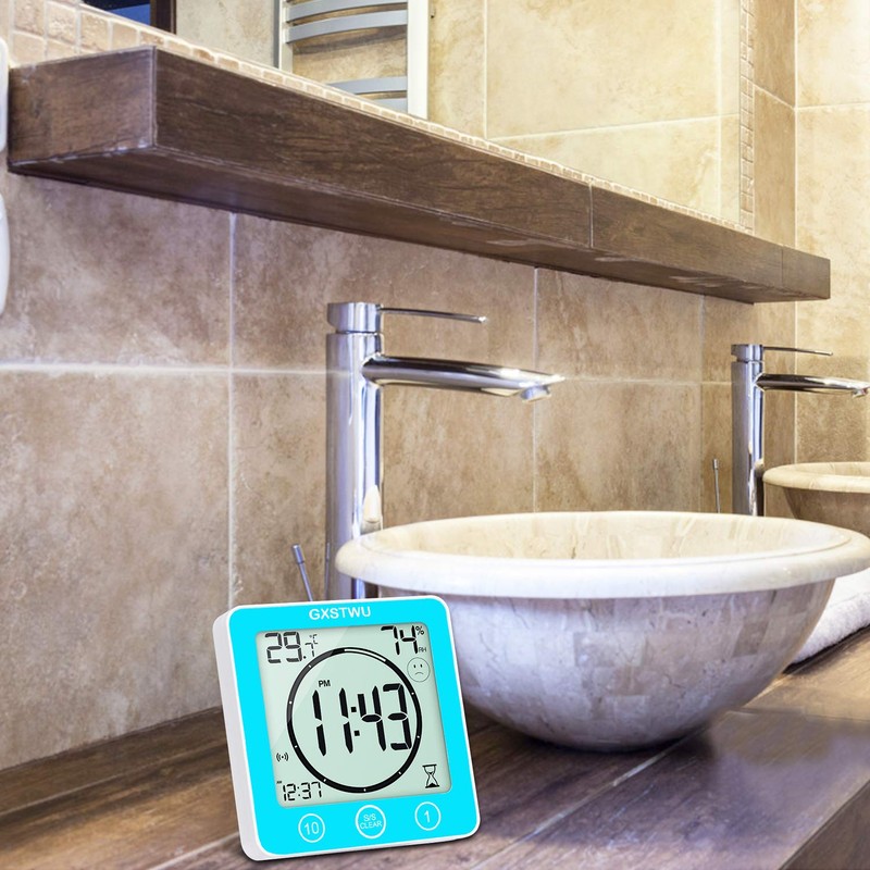 GXSTWU Digital Clock, Waterproof "Splashproof", Timer, Thermometer, Hygrometer, Half Bath