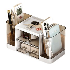 Zyners Desk Organizer with Pen Holder and 2 Drawers, Office Organizer, Desktop Organizer for Desk, Office, School, Home (White)