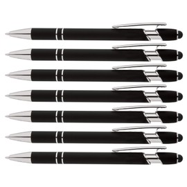 Rainbow Rubberized Soft Touch Ballpoint Pen with Stylus Tips a stylish, premium metal pen, black ink, medium point. Box of 7 (BLACK)