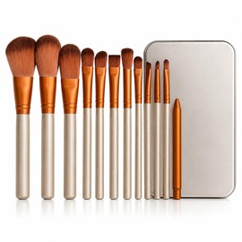 Glamza 12-Piece Make-up Brushes Set with Metal Case, Gold and White1 Units