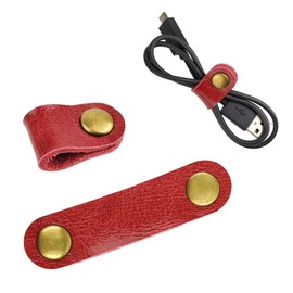 2 Pack Cord Organizer, Leather Cable Management, Earphone Clips Ties, Cable Straps, USB Straps, Stocking Stuffers for Men (Red)