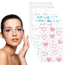 Ouligay 8 Sheets Self Adhesive Face Gems Face Rhinestones Jewel Stickers Eye Gems Heart Star Face Stickers Festival Hair Accessories for Girls Rave Accessories for Women
