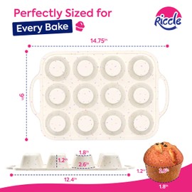 RICCLE 2 Pack Silicone Muffin Pan with Metal Reinforced Frame, 12-Cup Cupcake Pan, Silicone Muffin Tray Cupcake Baking Pan Molds, Molds for baking, Oven & Dishwasher Safe, BPA-Free