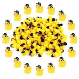 Wzenclave 100 Pcs Mini Resin Ducks, Resin Cowboy Ducks with Hat Cute Tiny Ducks Mini Duck Ornaments Tiny Duck Accessories for DIY Garden Landscape Dollhouse Decoration School Home (Yellow)