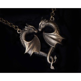 Baldur Jewelry - BFF Double Dragon Heart Necklace for Couples - Endless Love Dragon - Celtic Dragon Wings Jewelry Lovers Charm - Best Friends Dragon Jewelry for Men Women- Brass Pendant Amulet