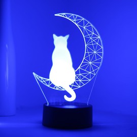 EXIGENT - Lámpara de luz LED 3D para gato y luna, acrílico con ilusión nocturna intermitente (Moon_Cat)