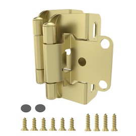 Chibery 50 Pack | 1/2 inch Overlay Semi Partial Wrap Around Cabinet Hinges, Self Closing Face Frame Variable Decorative Replacement, Kitchen Hardware, with Screw & Quiet Bumper (Brass Gold)