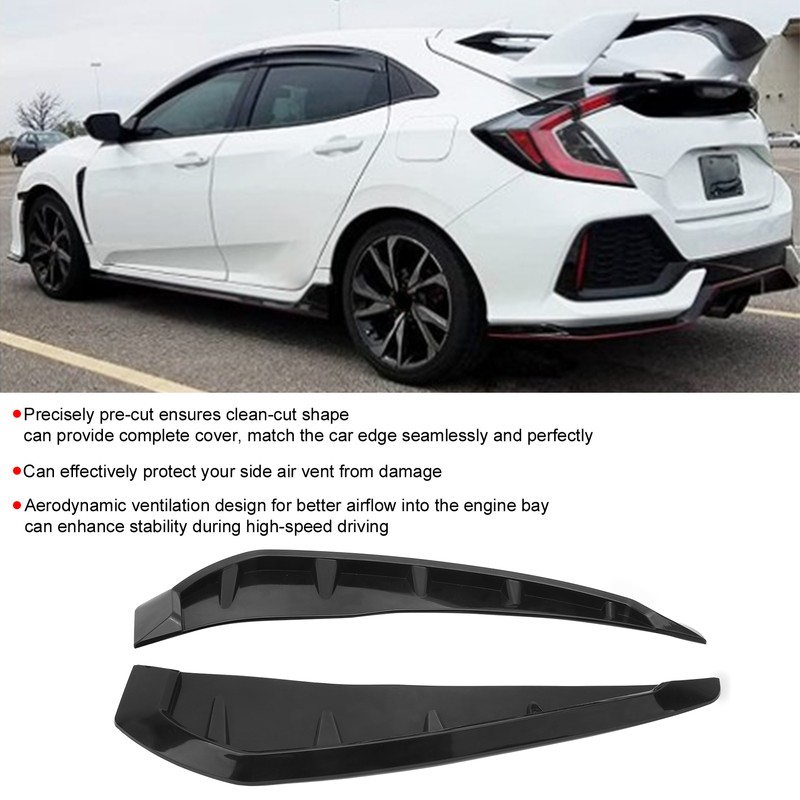 Pair Side Fender Vent Cover Trim PU Rubber Glossy Black