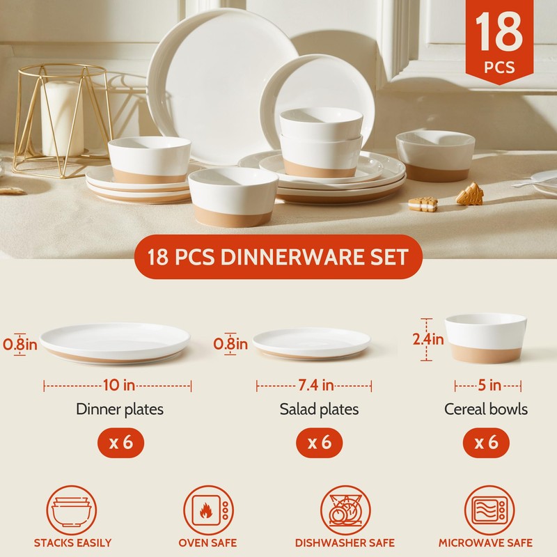 Sweese 18 Pieces Porcelain Dinnerware Set, Modern Dish Set for
