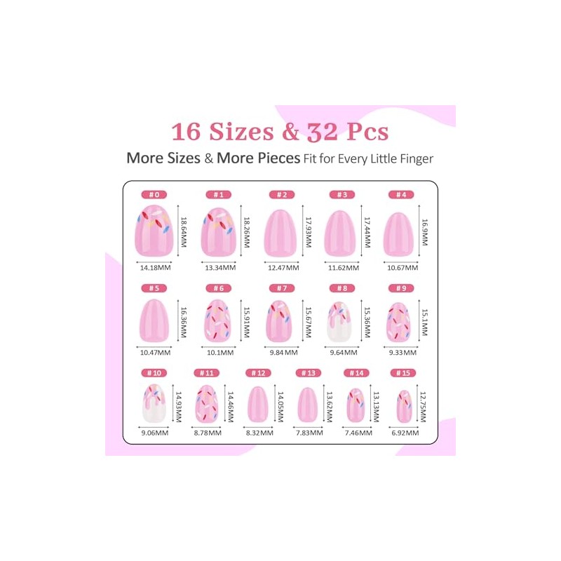 Kit de uñas postizas Qiek de 16 tamaños para niñas: