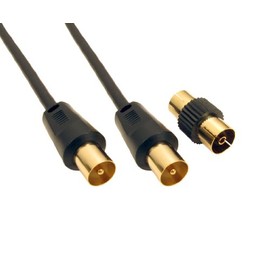 World of Data 20m BLACK Coax Cable - 24k Gold Plated Plugs - Fully Moulded - Shielded (No RFI or EMI) - Male to Male - Antenna TV Aerial Lead - FREE M-F Adapter