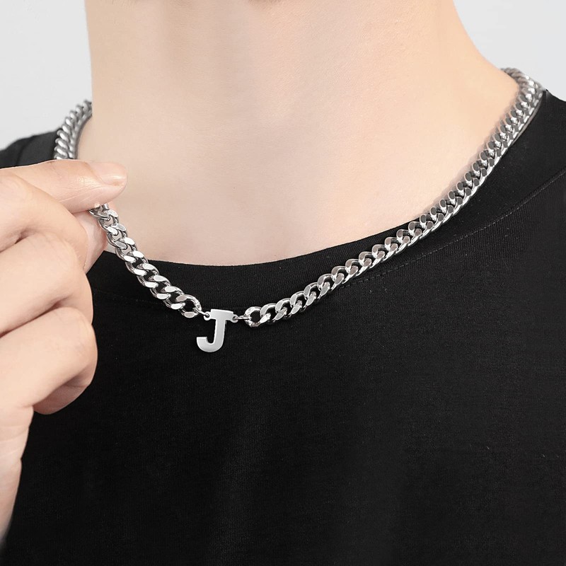 RUOOUY Initial A-Z Cuban Link Chain Necklace for Men Women