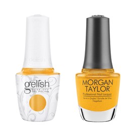 Gelish "Golden Hour Glow" Duo, Golden Yellow Pearl - Includes Gel Polish and Lacquer