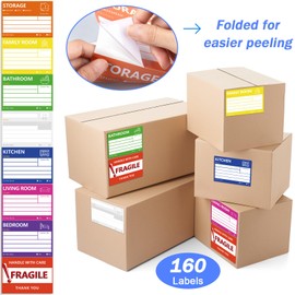 6 x 4 Large Home Moving Packing Box Labels, 8 Color-Coded Moving Supplies Labels Stickers with Writable Notes Areas, Fragile Moving Stickers + Blank Labels for Moving Boxes, Moving Supplies (160 Pcs)