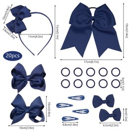 Bekecidi Pack of 20 Bow Hair Accessories Set Bow Hair Tie Hair Pin Bow Hair Clips Elastic Band Bow Headband Hair Styling Decoration Accessories for Girls and Children (Navy Blue)