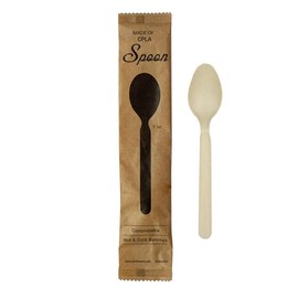 Packnwood Bamboo Fiber Spoon | Wrapped Heat Proof Recyclable Spoon | Disposable Wooden Cutlery Spoons | Biodegradable and Eco-Friendly Utensils for Outdoors, Parties & Events - 500 Pcs