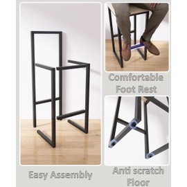 Bar Stools Set of 2, 27" Counter Height BarStools with Back and Footrest, Upholstered PU Leather Seats, Easy Assembly Bar Chairs for Kitchen Island, Dining Room, Black Metal Frame, Cream-Colored